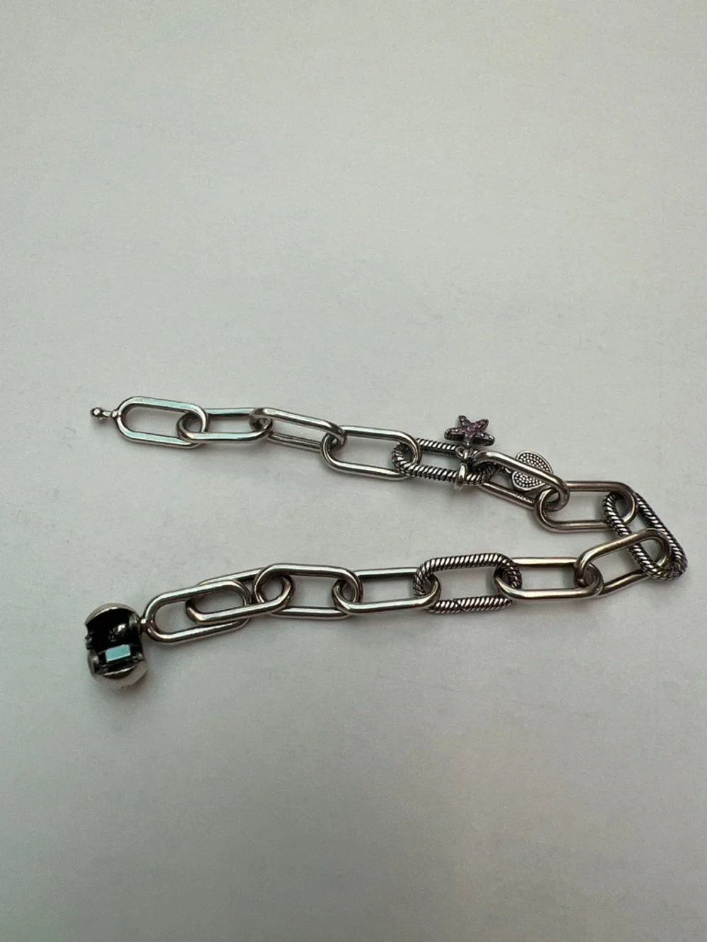 Pandora Paper Clip Link Bracelet with 2 Mini Crystal Charms - Picture 4 of 7